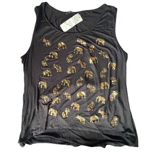C'est Moi Womens Plus 3X Black Gold Foil Elephant Print Tank Top BP4916X NWT